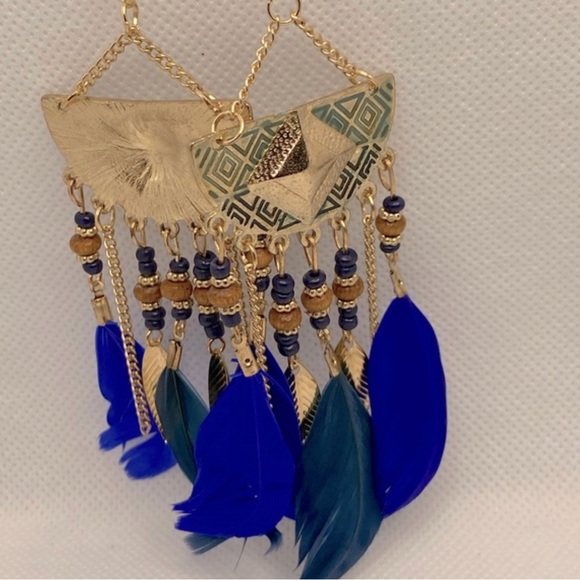 Faux Feather Earrings Bohemian Fringe Tassel Long Drop Dangle Earrings Set - Picture 2 of 5